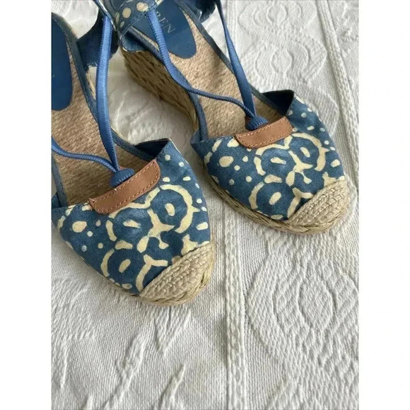 Lauren Ralph Lauren Cala Women’s 7.5 M Espadrille Shoes Wedges Heel Blue Beige - Picture 9 of 12